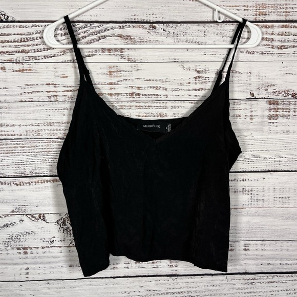 MINKPINK Tops - MINKPINK Black Slinky Tank Top Women's Med Spaghetti Strap Cropped Goth Summer